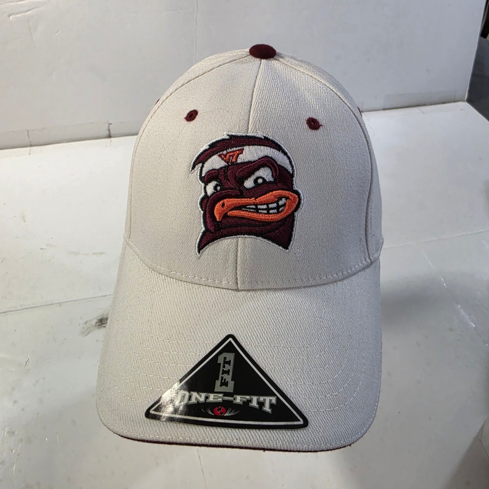 Virginia Tech Hokies One-Fit Hat Bird Mascot Logo Stretch Cap White Patent Pend